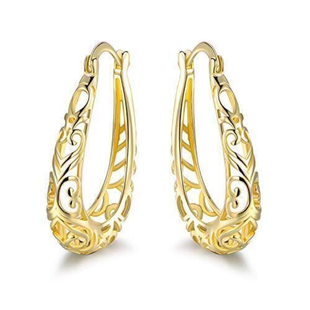 5807 18K Gold Plated Filigree Hoop Earrings Gold
